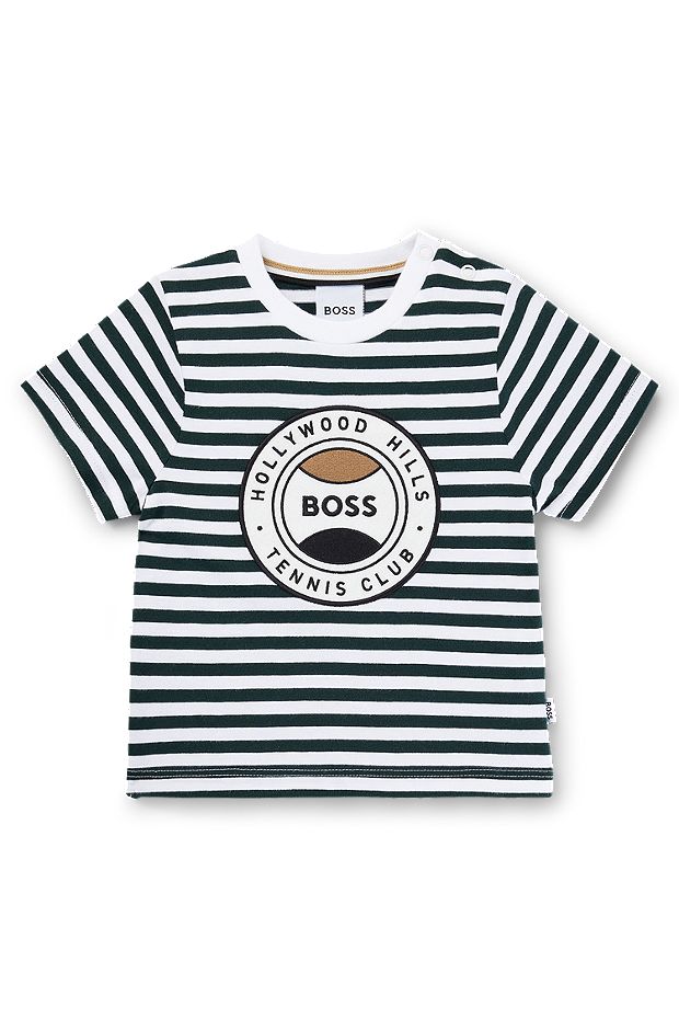 Kids' T-shirt in cotton with stripes and logo, Patterned