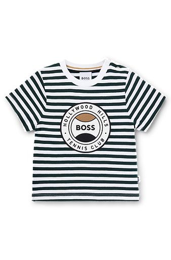 Kids' T-shirt in cotton with stripes and logo, Patterned