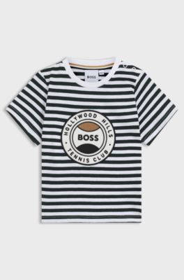 Kids' T-shirt in cotton with stripes and logo, Patterned