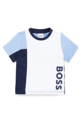 Kids' T-shirt in cotton with colour-blocking and logo, White