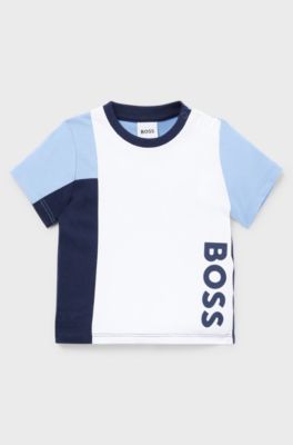 Kids' T-shirt in cotton with colour-blocking and logo, White