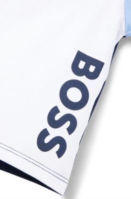 Kids' T-shirt in cotton with colour-blocking and logo, White