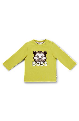Katoenen T-shirt met lange mouwen en logo-artwork voor kinderen, Groen
