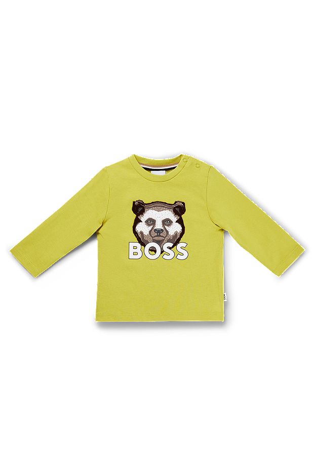 Kids' long-sleeved T-shirt in cotton with logo artwork, Green
