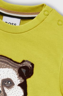 T-shirt &agrave; manches longues en coton avec logo artistique pour enfant, Vert
