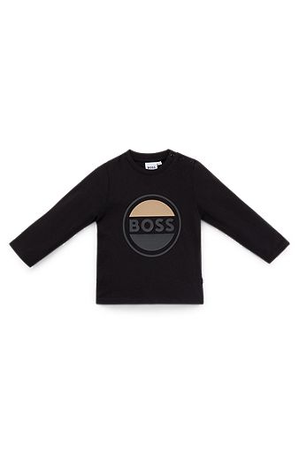 Kids' long-sleeved T-shirt in cotton with logo artwork, Black
