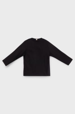 キッズ ロングスリーブTシャツ コットン ロゴアートワーク, ブラック