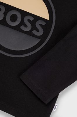 Kids' long-sleeved T-shirt in cotton with logo artwork, Black