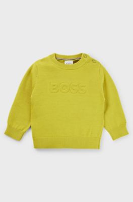 Kids' sweater in knitted cotton with embossed logo, Dark Yellow