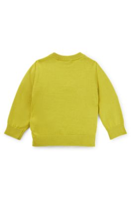 Kids' sweater in knitted cotton with embossed logo, Dark Yellow