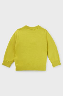 Kids' sweater in knitted cotton with embossed logo, Dark Yellow