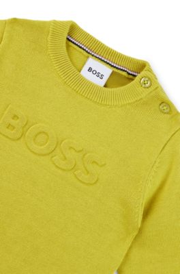 Kids' sweater in knitted cotton with embossed logo, Dark Yellow