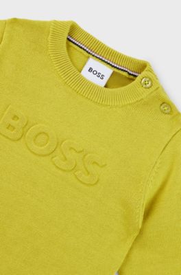 Kids' sweater in knitted cotton with embossed logo, Dark Yellow