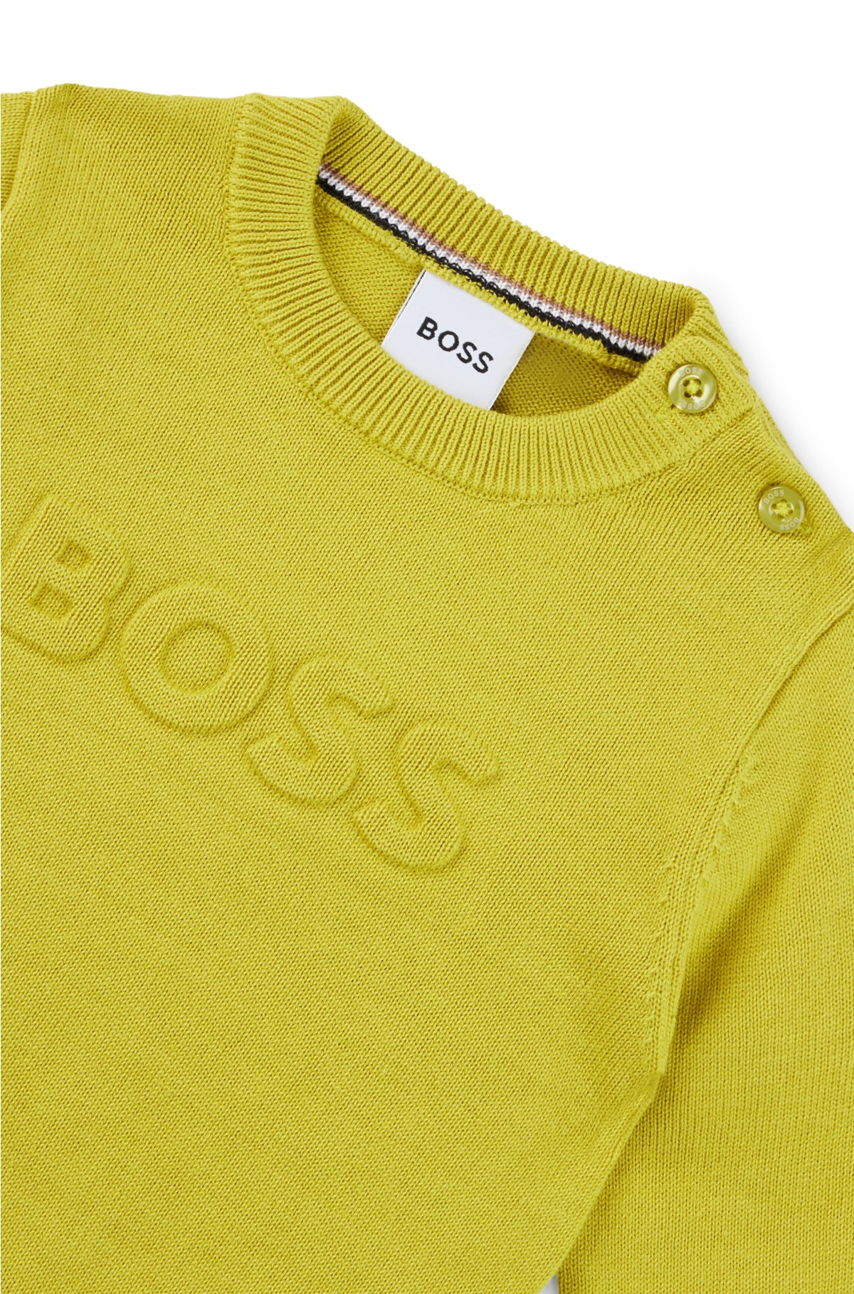 Kids' sweater in knitted cotton with embossed logo, Green