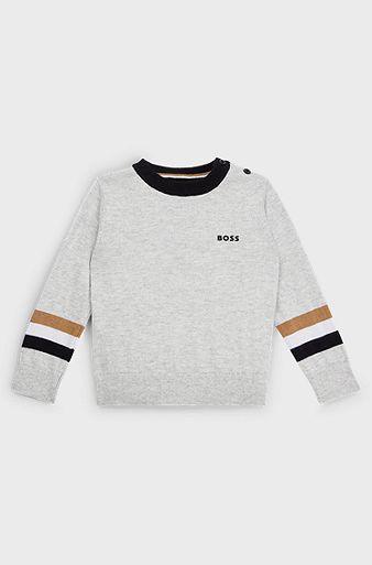 Kids' logo-print sweater in cotton and wool, Light Grey