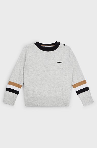 Kids' logo-print sweater in cotton and wool, Light Grey