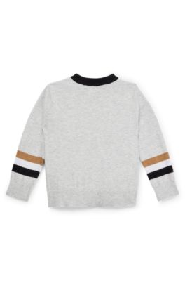 키즈 코튼 및 울 로고 프린트 스웨터, 라이트 그레이