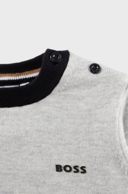 Kids' logo-print sweater in cotton and wool, Light Grey