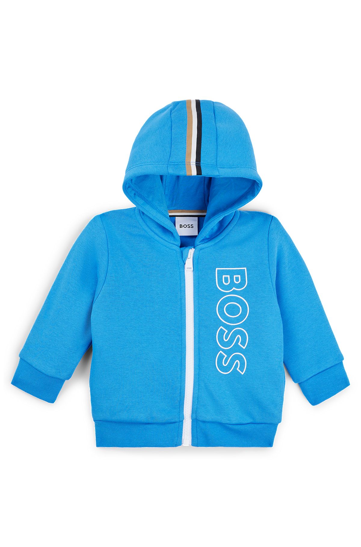 Hættetrøje til børn i fleece-bomuldsblanding med vertikalt logo, Blå