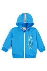 Camisola com capuz de criança em lã de mistura de algodão com logótipo vertical, Azul
