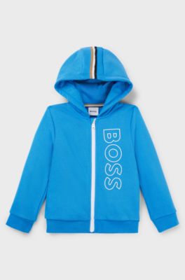 Fleece kinderhoodie van een katoenmix met verticaal logo, Blauw