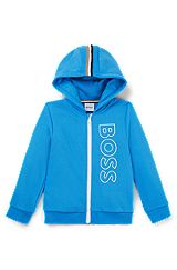 Kids' hoodie in cotton-blend fleece with vertical logo, Blue