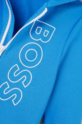 Kids' hoodie in cotton-blend fleece with vertical logo, Blue