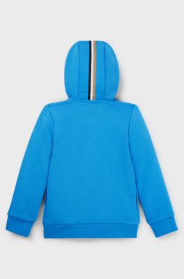 Fleece kinderhoodie van een katoenmix met verticaal logo, Blauw