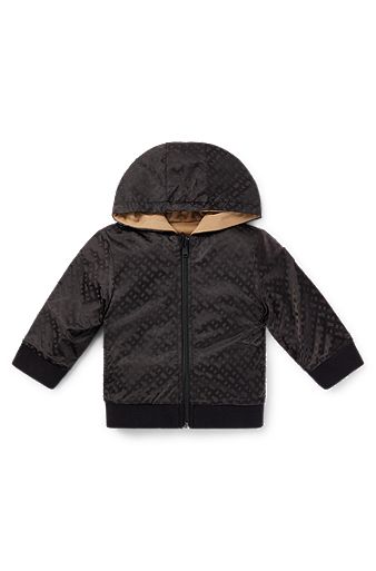 Kids' reversible zip-up hoodie with monograms and branding, Black