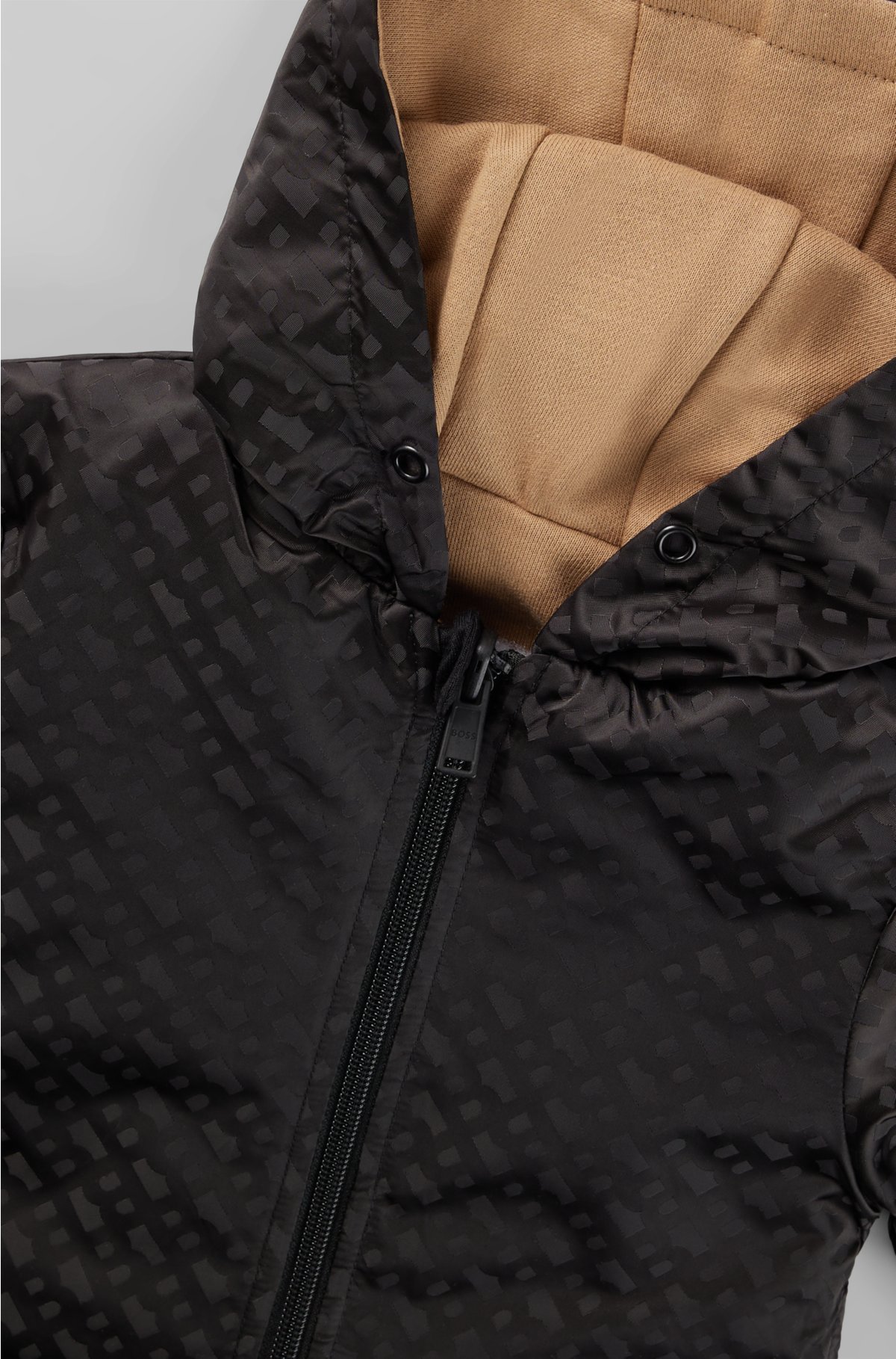 Kids' reversible zip-up hoodie with monograms and branding, Black