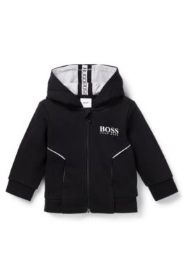 Kids' hooded loungewear jacket with logo print, Black