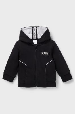 Kids' hooded loungewear jacket with logo print, Black