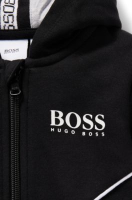 Kids' hooded loungewear jacket with logo print, Black