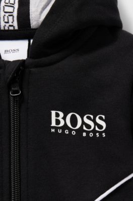 Kids' hooded loungewear jacket with logo print, Black