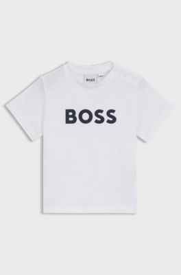 T-shirt til b&oslash;rn i bomuld med logoprint, Hvid