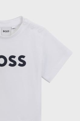 T-shirt til b&oslash;rn i bomuld med logoprint, Hvid
