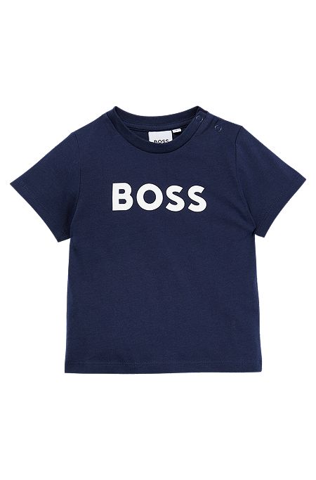T-shirt til børn i bomuld med logotryk, Mørkeblå
