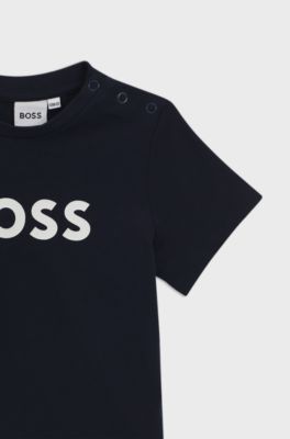 T-shirt en coton &agrave; logo imprim&eacute; pour enfant, Bleu fonc&eacute;