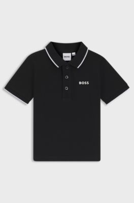 Kids' polo shirt in cotton piqu&eacute; with logo print, Black