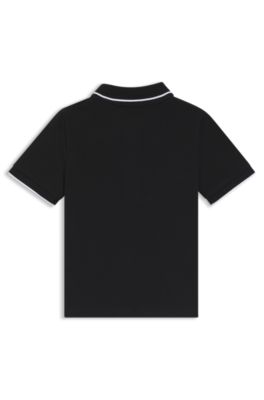 Kids' polo shirt in cotton piqu&eacute; with logo print, Black