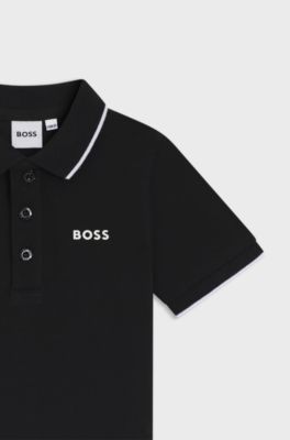 Kids' polo shirt in cotton piqu&eacute; with logo print, Black