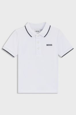 Polo para ni&ntilde;os de piqu&eacute; de algod&oacute;n con logo estampado, Blanco