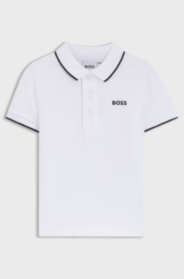 Kids-Poloshirt aus Baumwoll-Piqu&eacute; mit Logo-Print, Wei&szlig;