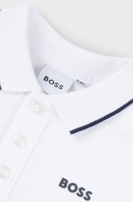 Kids' polo shirt in cotton piqu&eacute; with logo print, White
