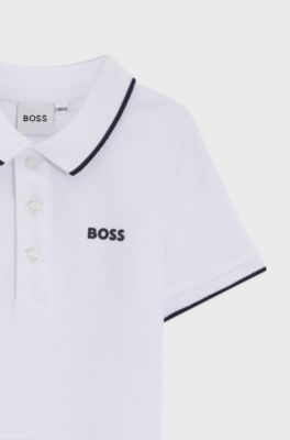 Polo per bambini in piqu&eacute; di cotone con logo stampato, Bianco