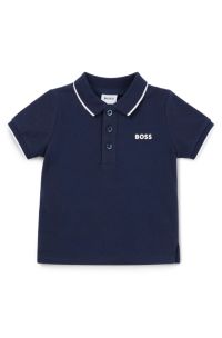 Kids-Poloshirt aus Baumwoll-Piqué mit Logo-Print, Dunkelblau