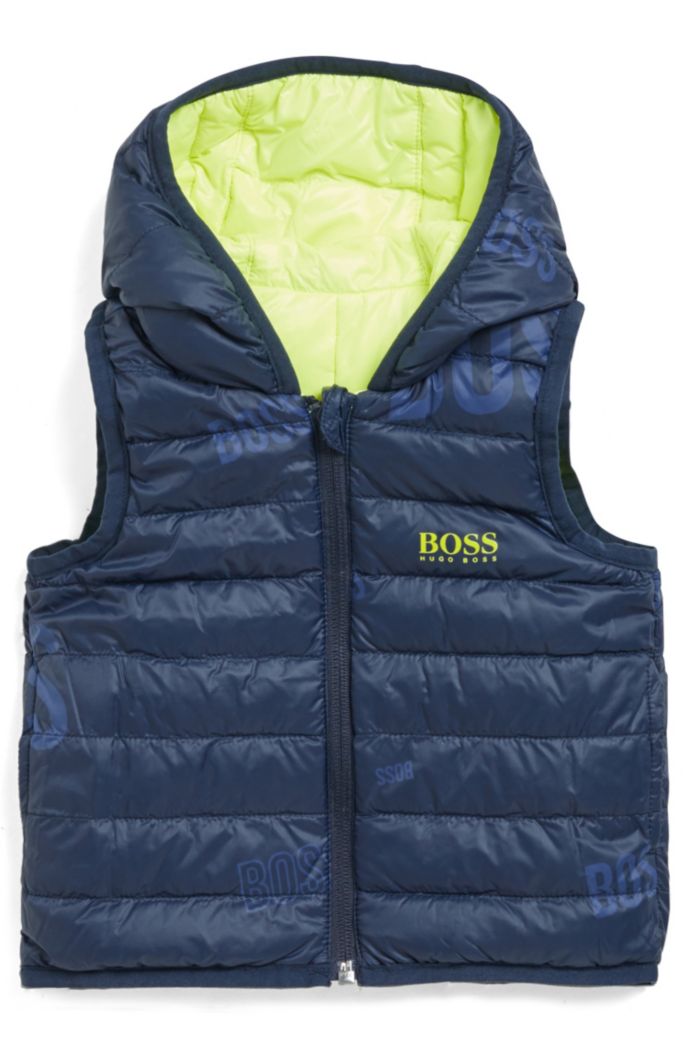 Boss Kids Reversible Down Gilet With Hood And Logo Details