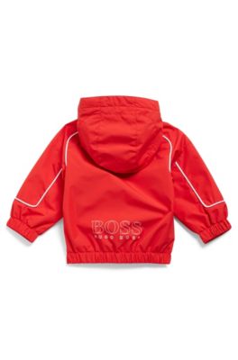 Kids' hooded windbreaker in waterproof fabric with rear logo, Red