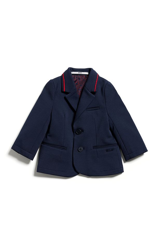 Kids' suit jacket in stretch fabric with logo plate, Dark Blue