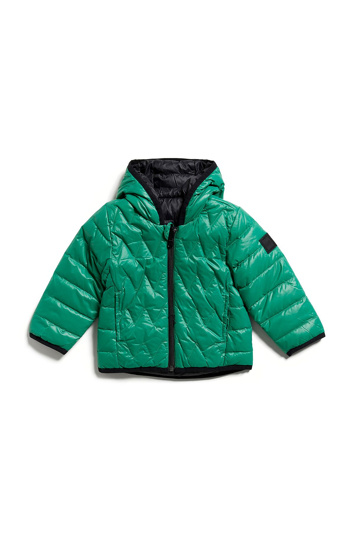 Kids' reversible water-repellent down jacket with logo details, Green